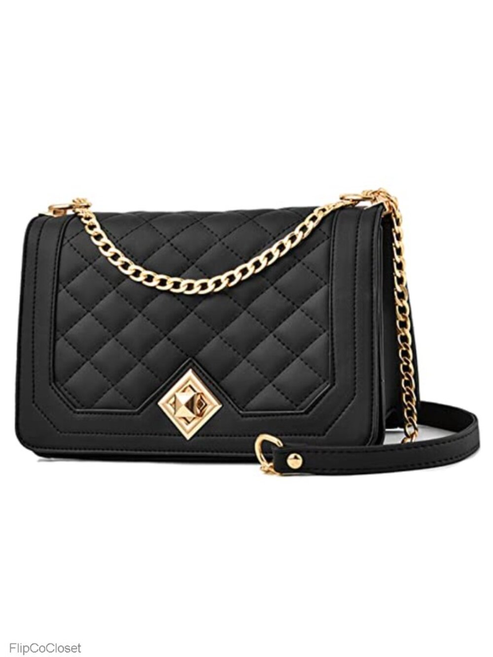 Vegan Leather Crossbody Bag Quilted Chain Strap Small Handbag Evening Purse